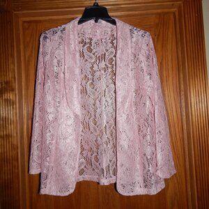 Women's Size XL Pink Lace Open Cardigan Jacket Kimono Spring Easter